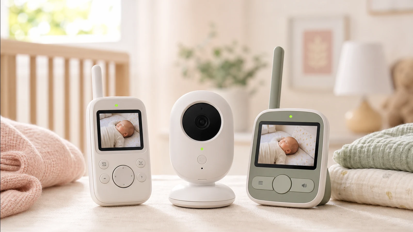 Three top-rated baby monitors with long battery life displayed side by side