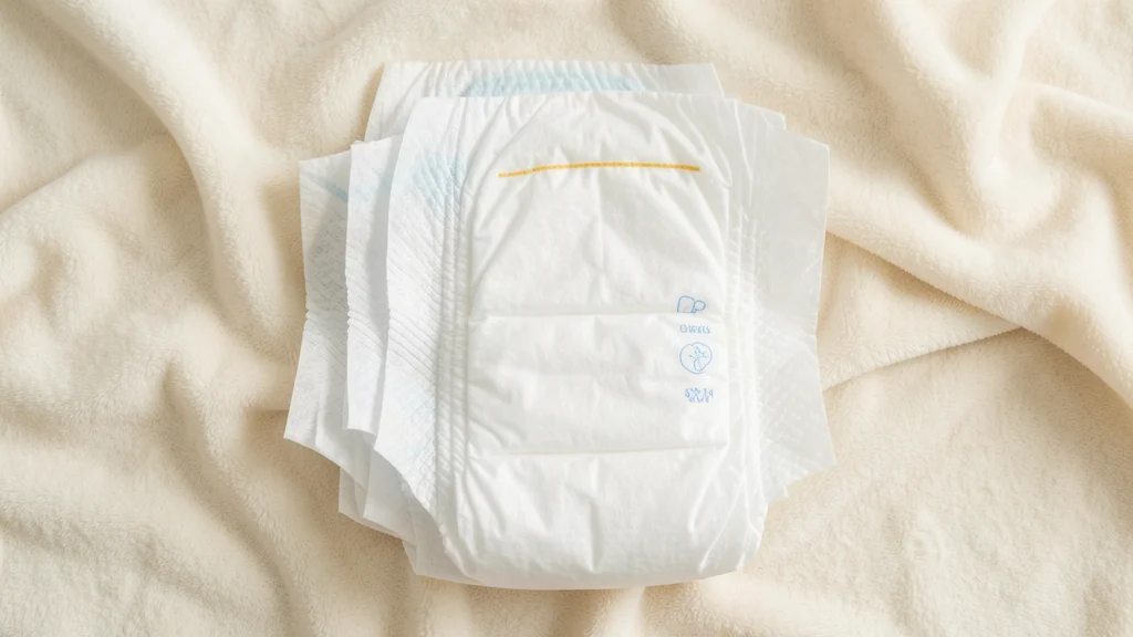 Five newborn diapers laid out on a white changing mat